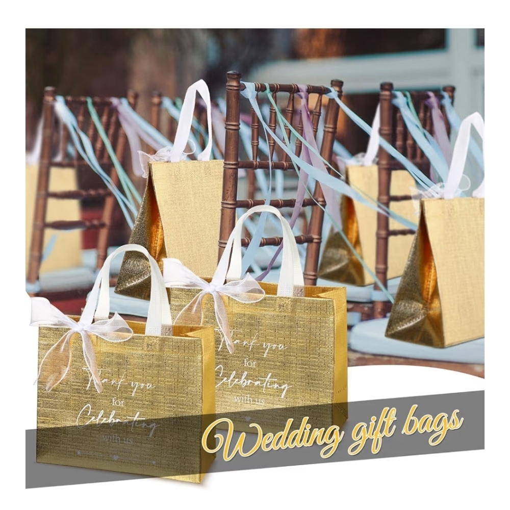 Elegant Gold Thank You For Celebrating With Us Gift Bags & Ribbon 25 Count - Picture 3 of 9